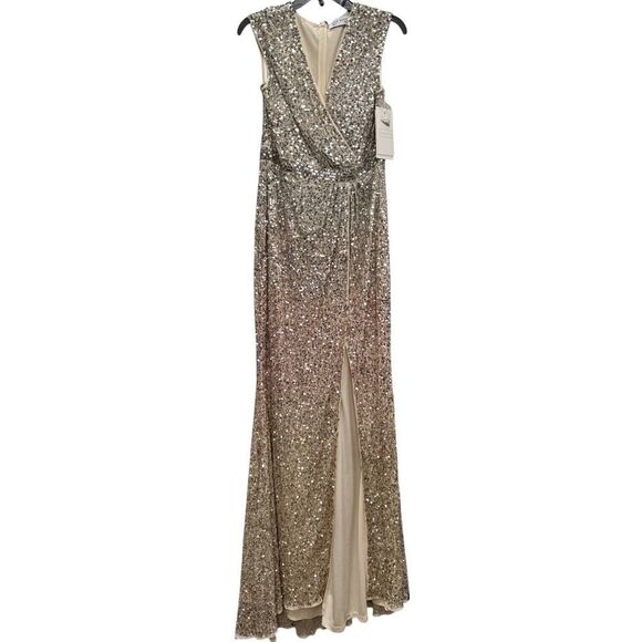 Mac Duggal Cap Sleeve Sequined High Slit Gown - Size 8 - NWT - Picture 4 of 7